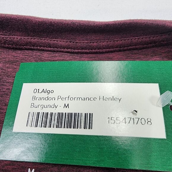 NWT 01.Algo Men's Henley Brandon Performance Burgundy Shirt Long Sleeve Size M - Picture 4 of 9